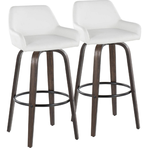 Daniella 30" Swivel Bar Stool in Walnut Glazed Wood & White Leatherette (Set of 2)